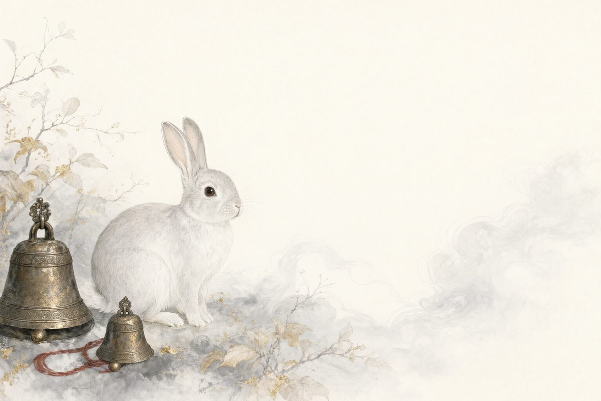 Illustration : un lapin dans une prairie fleurie sous la lune dans des reflets argentés et des lignes nettes.