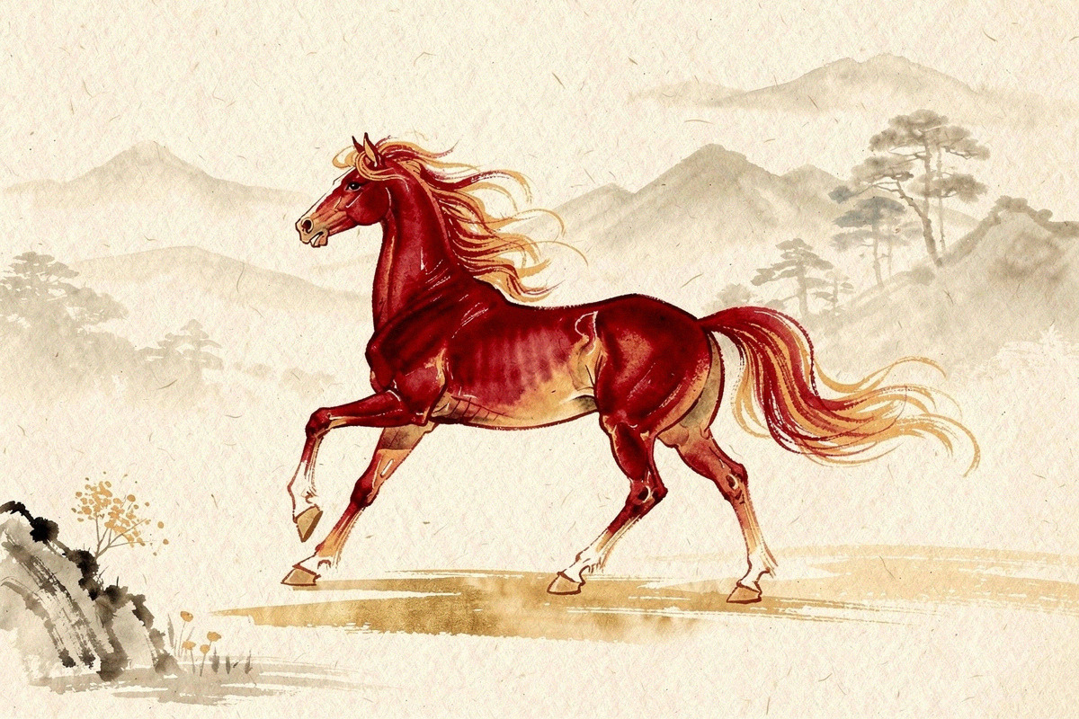Illustration pour Signe du cheval - Signe Chinois du cheval - Signes Astrologiques chinois